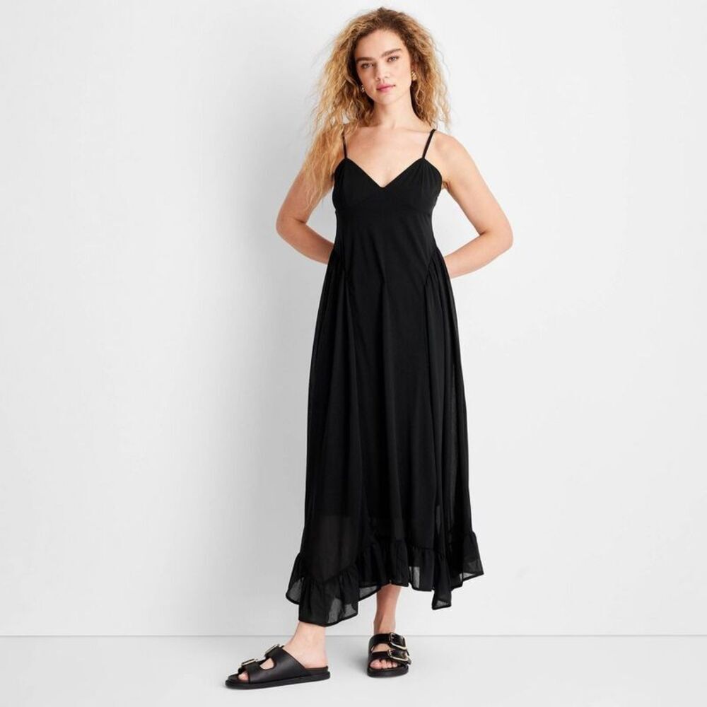 Future Collective - Women's Sleeveless Flutter Hem Maxi Dress - Future Black